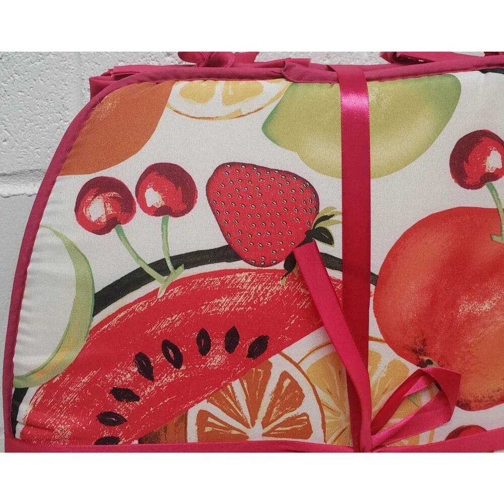 Set of 4 KITCHEN CHAIR PADS CUSHIONS w/ pink strings,COLORFUL FRUITS 15